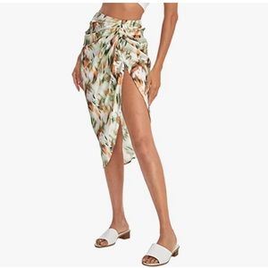 Floerns Women's Boho Floral Print Split Thigh Satin Ruched Midi Skirt